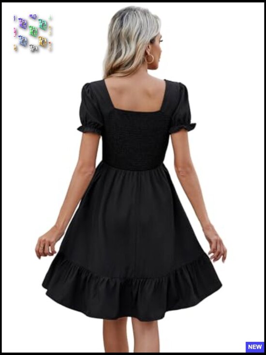 A-Line Tiered Sundress with Pockets Square Neck Casual Summer Dress - Picture 6 of 7